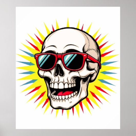 **Funny Skull With Sunglasses – Cartoon Laughing S Poster (Voorkant)