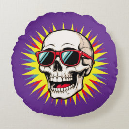 **Funny Skull With Sunglasses – Cartoon Laughing S Rond Kussen