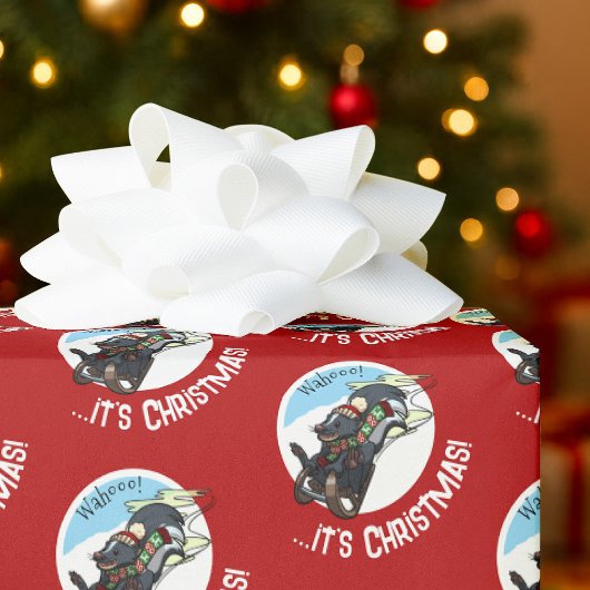Funny Skunk On Sled Wahoo! It's Christmas! Cartoon Cadeaupapier