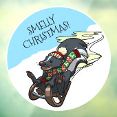 Funny Skunk Smelly Christmas! Sled Cartoon Raamsticker (Vel 3)