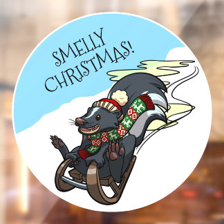 Funny Skunk Smelly Christmas! Sled Cartoon Raamsticker