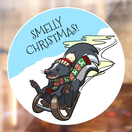 Funny Skunk Smelly Christmas! Sled Cartoon Raamsticker (Vel 2)
