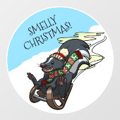 Funny Skunk Smelly Christmas! Sled Cartoon Raamsticker (Vel)