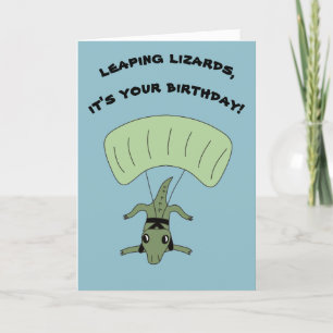 Funny Skydiving Lizard Custom Message Birthday Kaart