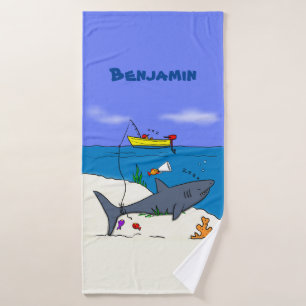 Funny slaapshark and Fishing cartoon Bad Handdoek
