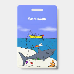 Funny slaapshark and Fishing cartoon Badge