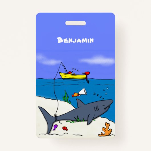 Funny slaapshark and Fishing cartoon Badge (Voorkant)