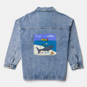 Funny slaapshark and Fishing cartoon Denim Jacket