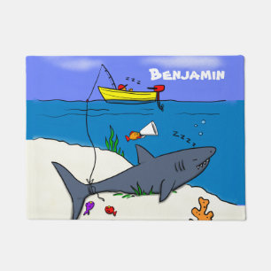 Funny slaapshark and Fishing cartoon Deurmat