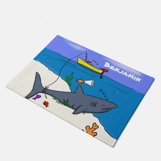 Funny slaapshark and Fishing cartoon Deurmat (Schuin)