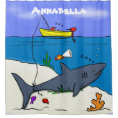 Funny slaapshark and Fishing cartoon Douchegordijn (Voorkant)