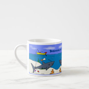 Funny slaapshark and Fishing cartoon Espresso Kop