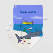 Funny slaapshark and Fishing cartoon Golfhanddoek (Insitu)