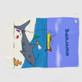Funny slaapshark and Fishing cartoon Golfhanddoek (Horizontaal)