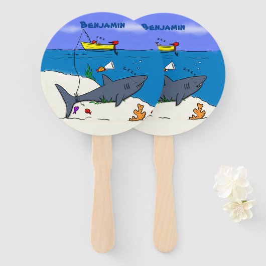 Funny slaapshark and Fishing cartoon Handwaaier (Voorkant en achterkant)