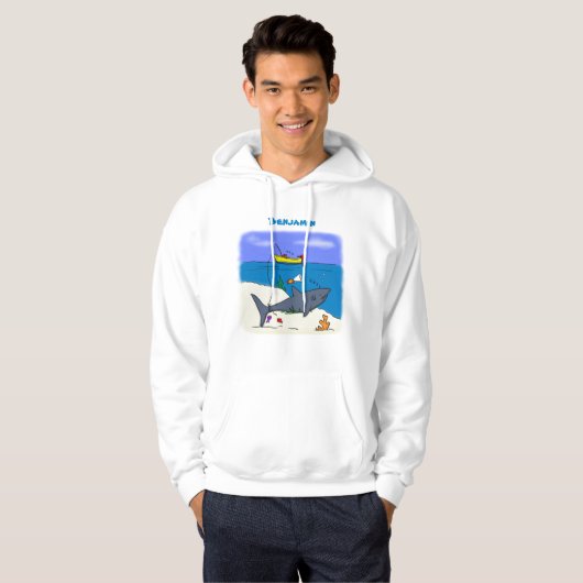 Funny slaapshark and Fishing cartoon Hoodie (Voorkant volledig)