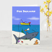 Funny slaapshark and Fishing cartoon Kaart (Gele Bloem)