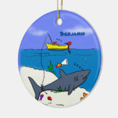 Funny slaapshark and Fishing cartoon Keramisch Ornament (Links)
