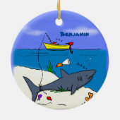 Funny slaapshark and Fishing cartoon Keramisch Ornament (Achterkant)