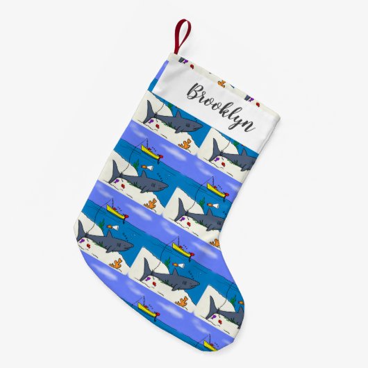 Funny slaapshark and Fishing cartoon Kleine Kerstsok (Voorkant (Hangend))