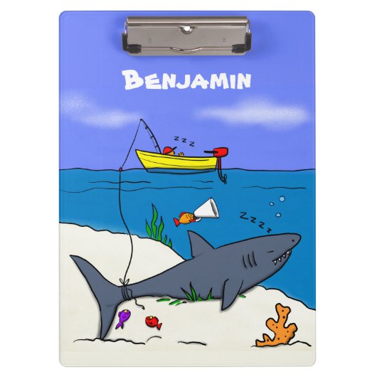 Funny slaapshark and Fishing cartoon Klembord (Voorkant)