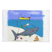 Funny slaapshark and Fishing cartoon Kussensloop (Achterkant)