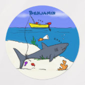 Funny slaapshark and Fishing cartoon Labels (Design 1)