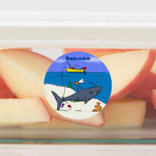Funny slaapshark and Fishing cartoon Labels