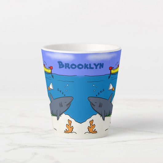 Funny slaapshark and Fishing cartoon Latte Mok (Voorkant)