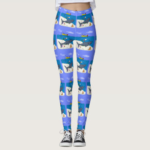 Funny slaapshark and Fishing cartoon Leggings