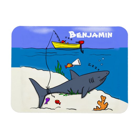 Funny slaapshark and Fishing cartoon Magneet (Horizontaal)