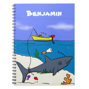 Funny slaapshark and Fishing cartoon Notitieboek