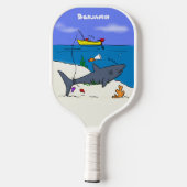 Funny slaapshark and Fishing cartoon Pickleball Paddle (Achterkant)