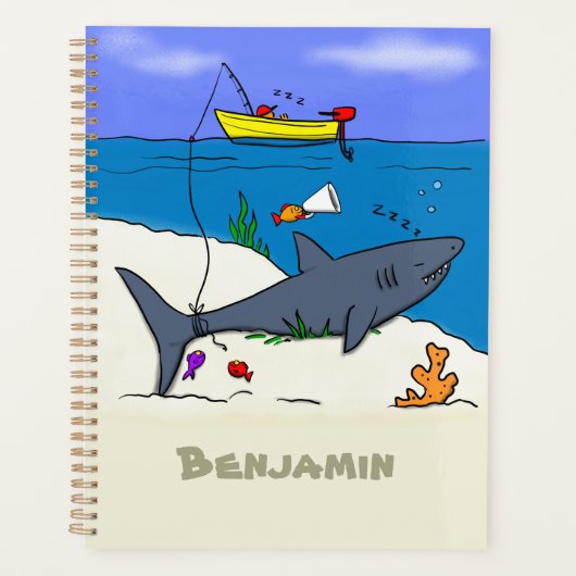 Funny slaapshark and Fishing cartoon Planner (Voorkant)