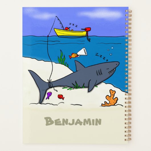 Funny slaapshark and Fishing cartoon Planner (Achterkant)