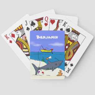 Funny slaapshark and Fishing cartoon Pokerkaarten