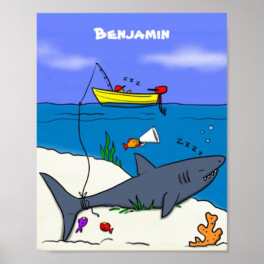 Funny slaapshark and Fishing cartoon Poster (Voorkant)