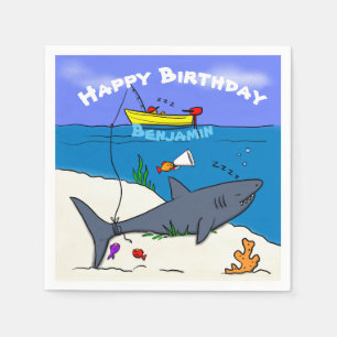Funny slaapshark and Fishing cartoon Servet
