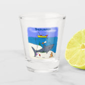 Funny slaapshark and Fishing cartoon Shot Glas (Voorkant)