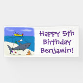 Funny slaapshark and Fishing cartoon Spandoek (Horizontaal)