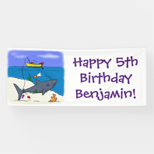 Funny slaapshark and Fishing cartoon Spandoek (Horizontaal)