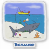 Funny slaapshark and Fishing cartoon Sticker (Voorkant)
