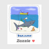 Funny slaapshark and Fishing cartoon Sticker (Vel)
