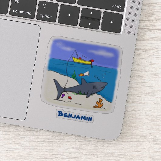 Funny slaapshark and Fishing cartoon Sticker (Detail)