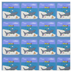 Funny slaapshark and Fishing cartoon Stof