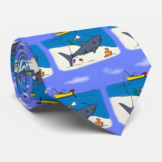 Funny slaapshark and Fishing cartoon Stropdas (Opgerold)