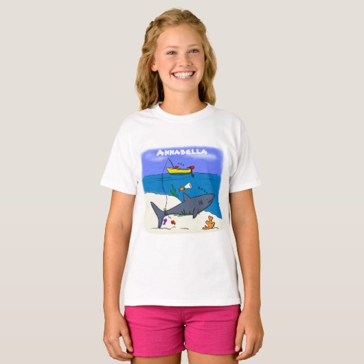 Funny slaapshark and Fishing cartoon T-shirt (Voorkant volledig)