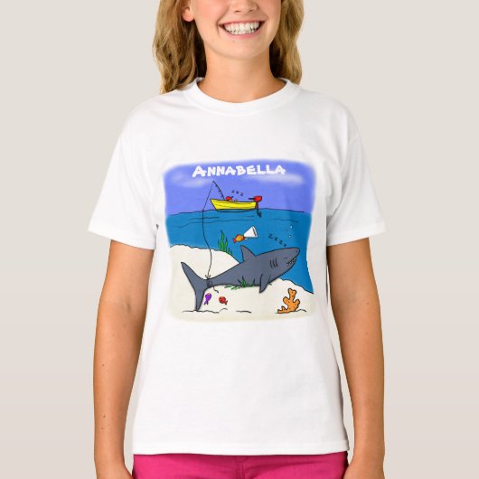 Funny slaapshark and Fishing cartoon T-shirt (Voorkant)