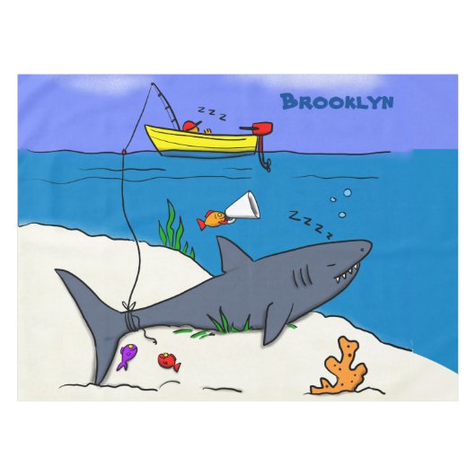 Funny slaapshark and Fishing cartoon Tafelkleed (Voorkant (Horizontaal))