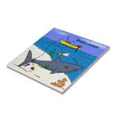 Funny slaapshark and Fishing cartoon Tegeltje (Zijkant)